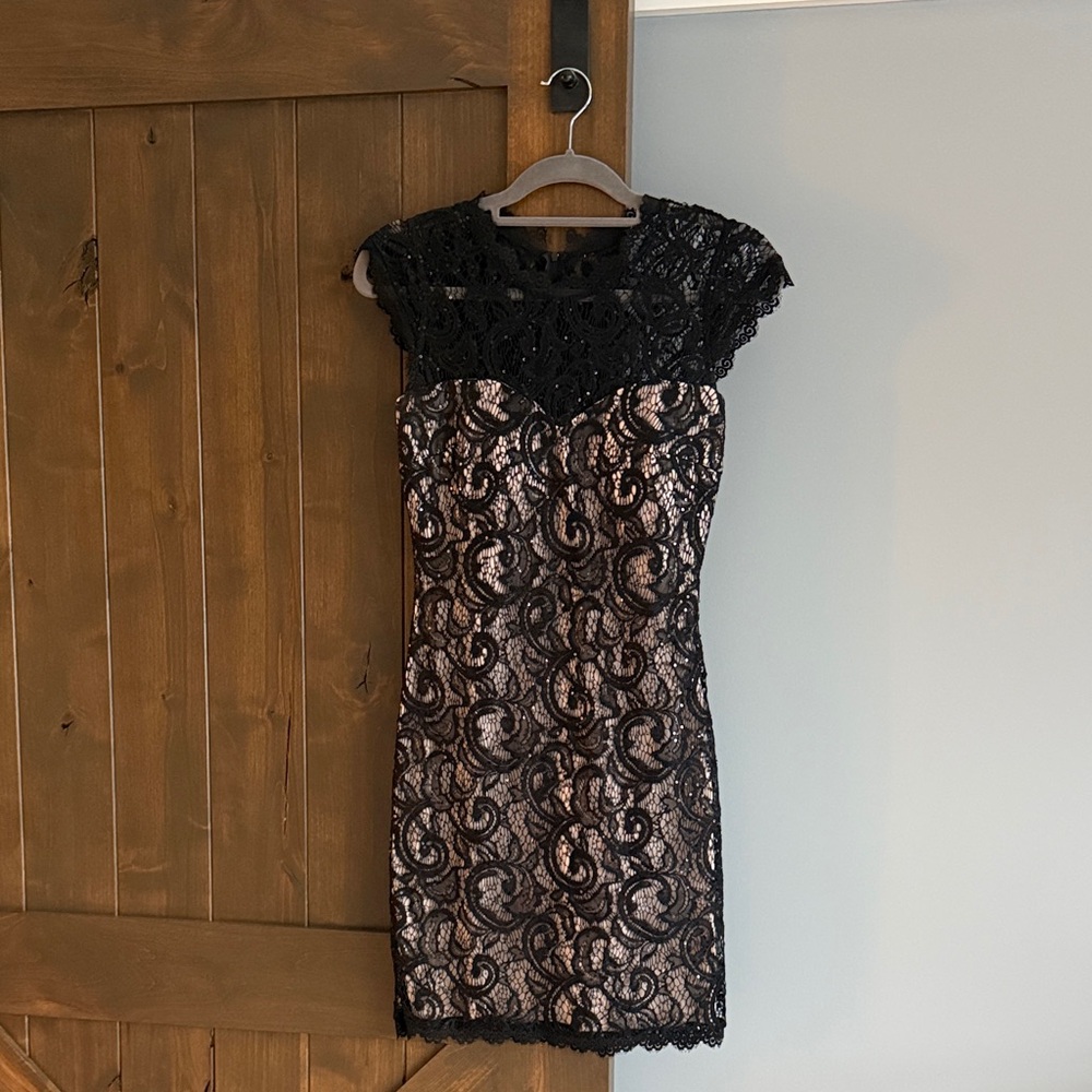 Sequin Hearts Black Lace Mini Dress | Size 5